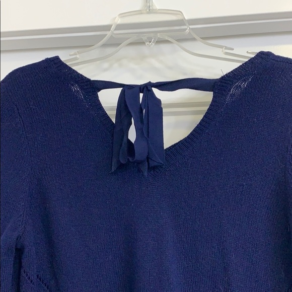 Moth for Anthropologie Keyhole Tie Back Sweater M | Navy Blue Knit Open Back GUC - Picture 4 of 7